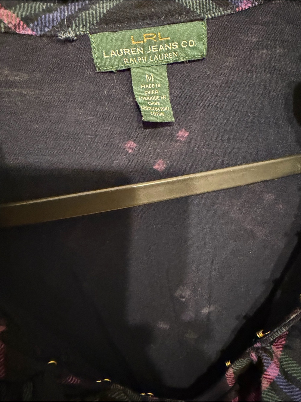 Ralph Lauren Navy Plaid Button-Front Shirt with Pink Accents - Picture 4 of 5